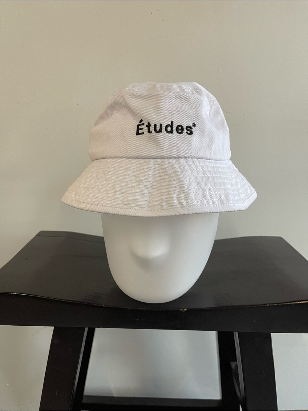 Etudes Studio White Bucket Hat with Black Logo